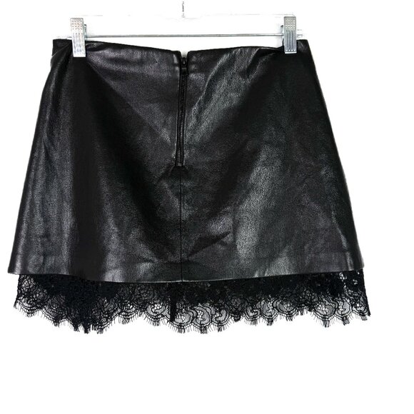 Alice + Olivia Rubi Vegan Leather Lace-Trim Mini Skirt in Black Size 2 EUC - Picture 9 of 13